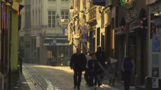 Busy Downtown Piedi Nella Città Bruxelles Belgio — Video Stock
