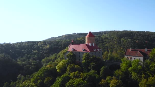 Vue Aérienne Sur Château Médiéval Milieu Beaux Paysages Boisés — Video