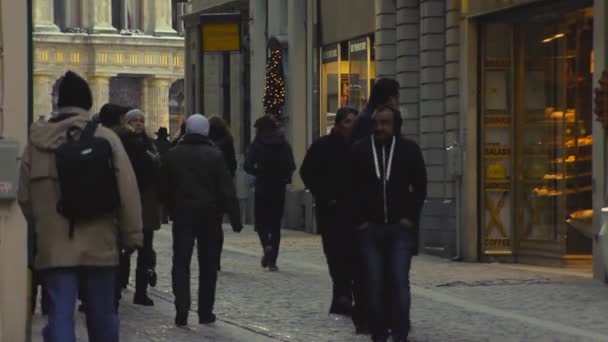 Busy Downtown Walking Street Dans Ville Bruxelles Belgique — Video