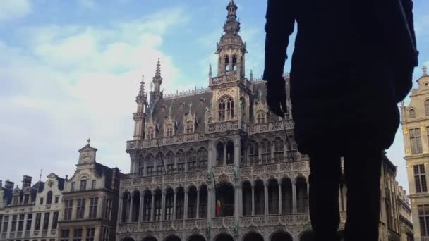 Rathaus Von Brüssel Belgien Gebäude Der Innenstadt Mit Statuen — Stockvideo