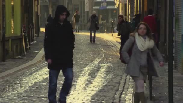 Drukke Binnenstad Wandelstraat Stad Brussel België — Stockvideo