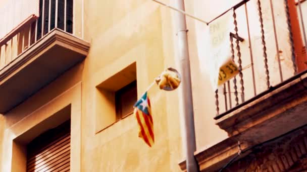 Bandera Catalana Ondeada Por Viento — Vídeos de Stock