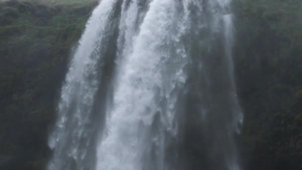 Seljalandsfoss Cascata Rallentatore Seguendo Acqua Dall Alto Verso Basso Ghiandaia — Video Stock