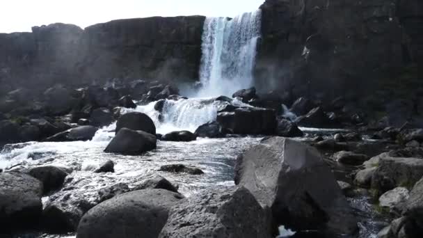 Smidig Slow Motion Spårning Skott Vackra Vattenfall Oxararfoss Vattenfall Thingvellir — Stockvideo