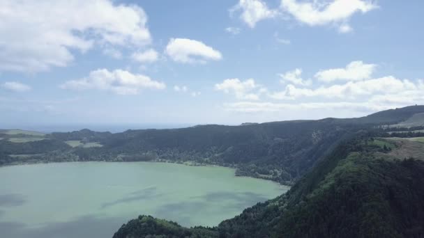 Dron Powietrzny Nad Jeziorem Logoa Das Furnas Wyspie Sao Miguel — Wideo stockowe