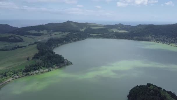 Aerial Drone Logoa Das Furnas Lake Sao Miguel Island Azores — Vídeos de Stock