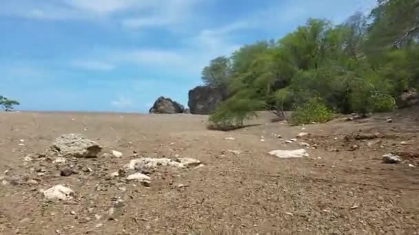 Esta Praia Santu Pretu Curaao Que Traduz Praia Areia Preta — Vídeo de Stock