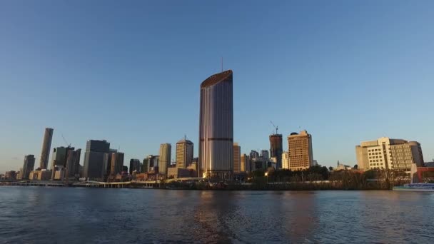 Brisbane City Skyline Viewed Ferry Brisbane River Whilst Ferry Cityhopper — Stock Video