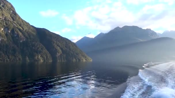 Navegando Por Dudoso Sonido Nueva Zelanda Amanecer — Vídeo de stock