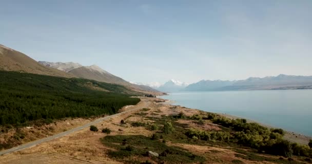 Aérea Del Lago Pukaki Monte Cook — Vídeos de Stock