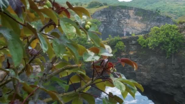 Chlápek Útesu Nusa Penida Bali Broken Beach Stát Nebezpečně Blízko — Stock video