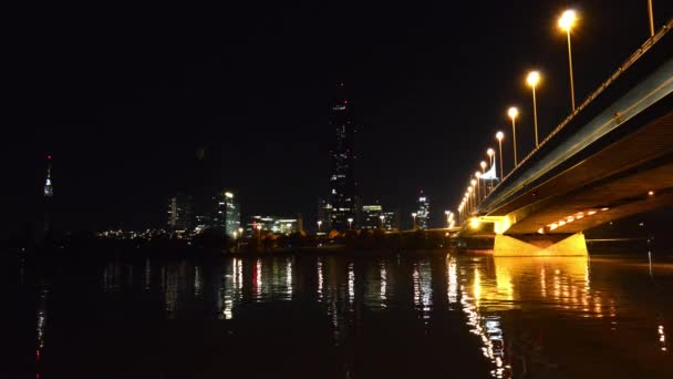 Duna Folyó Időrendje Bécsben Éjszaka Nézet Donaucity Irányban — Stock videók