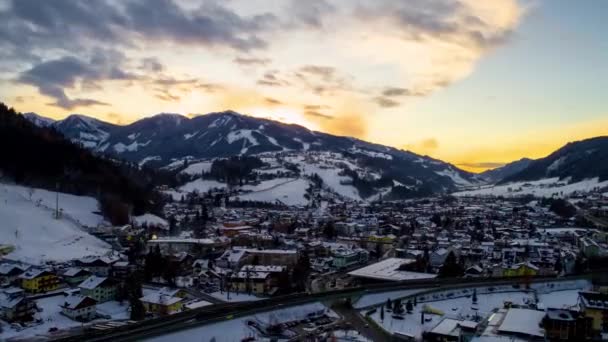 Sunndowner Nas Montanhas Schladming Áustria Seu Inverno Hyperlapsshoot Perfeito — Vídeo de Stock