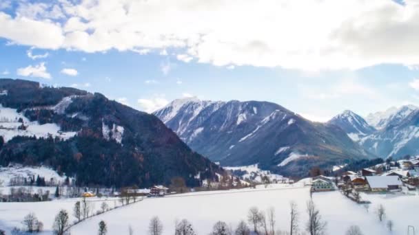 Sonnenuntergang Den Bergen Mit Schnee Schladming Österreich — Stockvideo