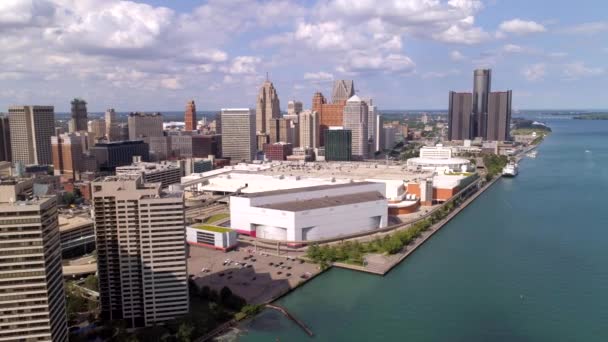 Denne Videoen Antenne Fra Sentrum Detroit Detroit Elva Denne Videoen – stockvideo