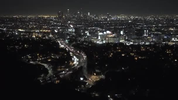 Los Angeles City Night Timelapse View Hollywood Hills Freeway Downtown — ストック動画