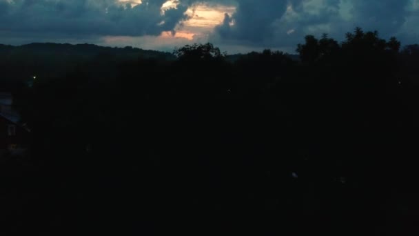 Drone Rising Trees Storms Horizon Sunset — Stock Video