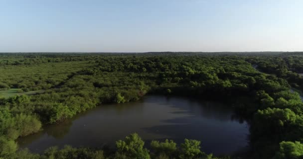 Lewisville Gölü Nün Kuzey Kıyısındaki Bir Göletin Üzerinde Havadan Uçuş — Stok video