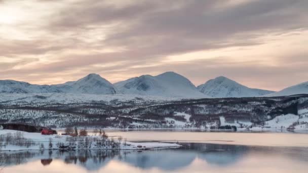 Time Lapse View Ballsfjord Norway Arctic Night Boat Passing — Vídeo de Stock