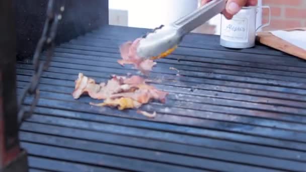 Filete Parrilla Sobre Fuego Leña — Vídeos de Stock