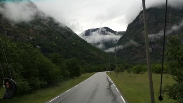 Lindo Campo Norueguês Paisagem Noruega Partir Ônibus Movimento — Vídeo de Stock