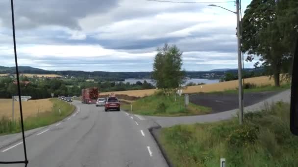 Krásná Norská Krajina Krajina Norsko Pohybující Autobus — Stock video