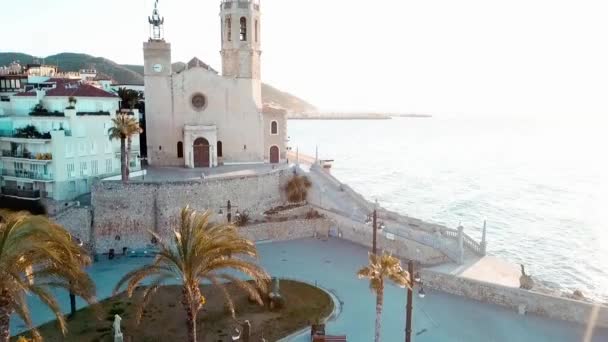 Iglesia Costa Española Amanecer Mar Balear — Vídeo de stock