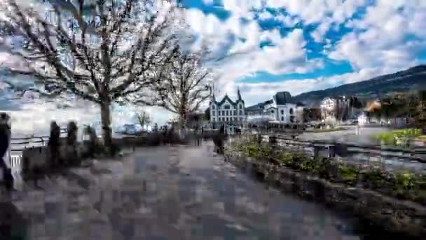 Hyperskluz Který Stal Vevey Švýcarsku Během Slunečného Dne Vedle Jezera — Stock video