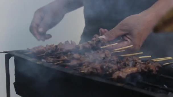 Pollos Parrilla Comida Tradicional Indonesia Sate — Vídeo de stock