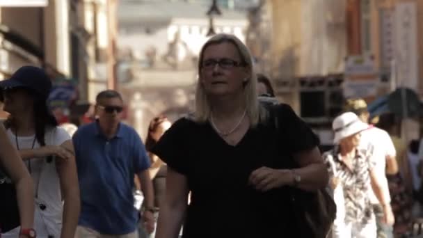 Stockholm Downtown Walking Street Přeplněné Ulici Cestovní Ruch Švédsku — Stock video