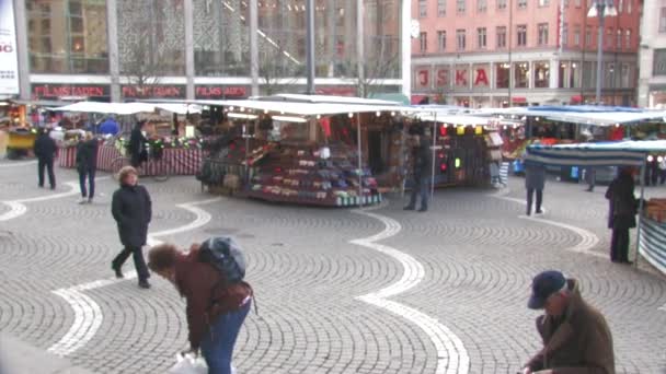 Stockholm Downtown Outdoor Market Konserthuset Hotorget — Stock Video