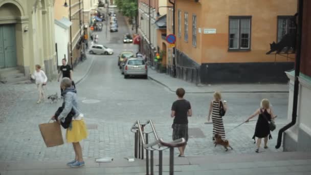 Everyday Life Downtown Stockholm Day Time Footage — Stock Video