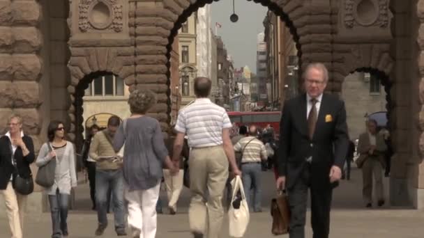 Stockholm Downtown Walking Street Een Drukke Straat Toerisme Zweden — Stockvideo