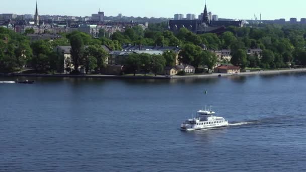 Ocupado Panorâmico Saltsjon Waterway Estocolmo Cheio Ferries Navios — Vídeo de Stock