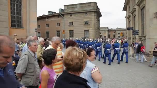 Koninklijk Paleis Van Stockholm Het Veranderen Van Garde Met Parade — Stockvideo