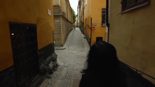 ストックホルムの景色の良い旧市街をステアディカムで歩く — ストック動画