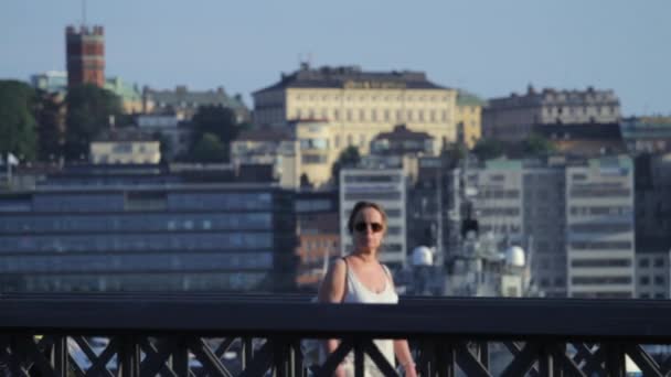 Bellissimi Corsi Acqua Stoccolma Che Attraversano Città — Video Stock