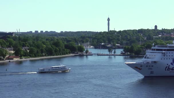 Stockholm Busy Scenic Saltsjon Waterway Full Ferries Ships — Vídeos de Stock