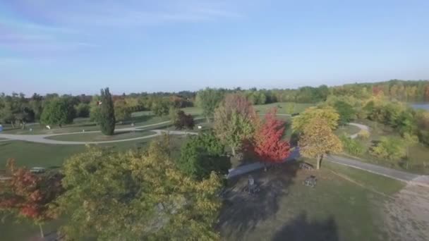 Sonbaharda Parkın Üzerinde Uçan Bir Dron — Stok video