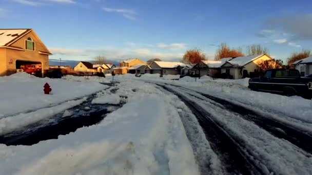 Drone Beelden Van Een Straat Woonwijk Middleton Idaho Bedekt Met — Stockvideo