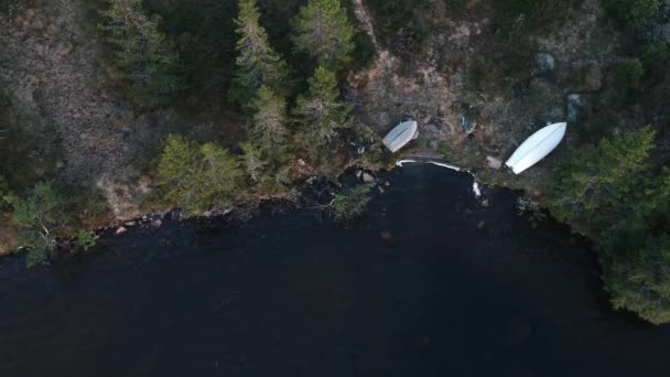 Drone Αιωρείται Πάνω Από Καθαρή Λίμνη Δίνοντας Μια Επισκόπηση Της — Αρχείο Βίντεο
