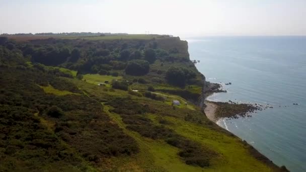 Flight Edge Cliff Sea Normandy France Fcamp Etretat Cliffs Background — Stock Video