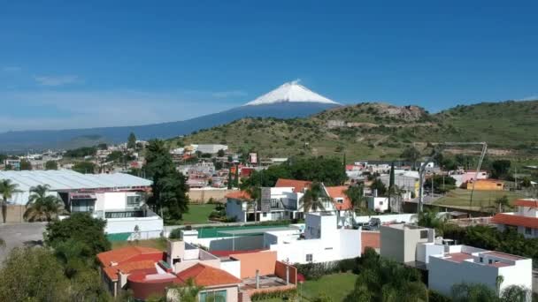 Widok Drona Atlixco Wulkanu Popocatepetl Meksyku Śniegiem Lipcu Nie Jest — Wideo stockowe