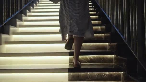 Dziewczyna Idzie Schodach Marmur Czarno Białe Schody — Wideo stockowe
