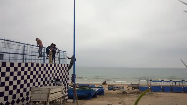 Kids Playing Morocco Close Beach Having Fun — Stock Video