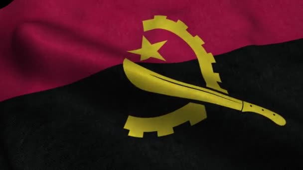 Photorealistic Close Angola Flag Slow Waving Visible Wrinkles Realistic Fabric — Vídeo de Stock