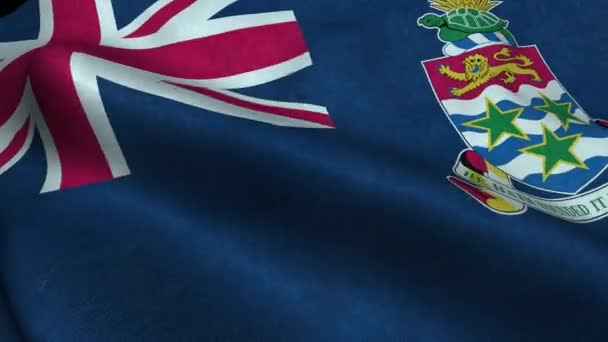 Photorealistic Close Cayman Flag Slow Waving Visible Wrinkles Realistic Fabric — Vídeo de Stock