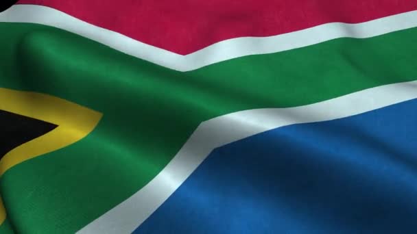 Photorealistic Close South Africa Flag Slow Waving Visible Wrinkles Realistic — Vídeo de Stock
