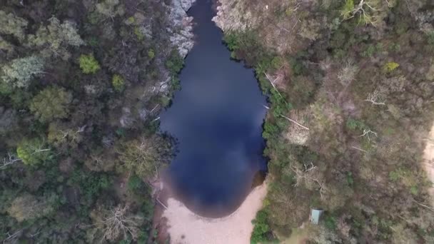 フリーストーンクリークの湖のドローン空中トップダウンビュートラック ブリアグルン オーストラリアを歩く 昼間のワイドショット — ストック動画
