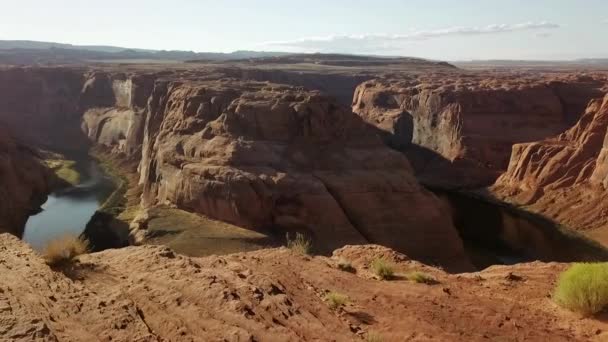 Прекрасный Снимок Лошадиного Изгиба Пейдже Аризона Снимок Дрона Который Идет — стоковое видео